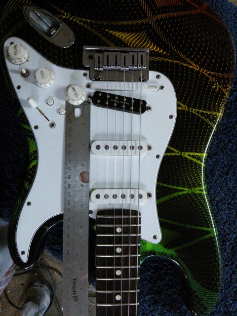 Custom electric guitar, studio photo. Built by William Gelvin, Gelvin Guitars
