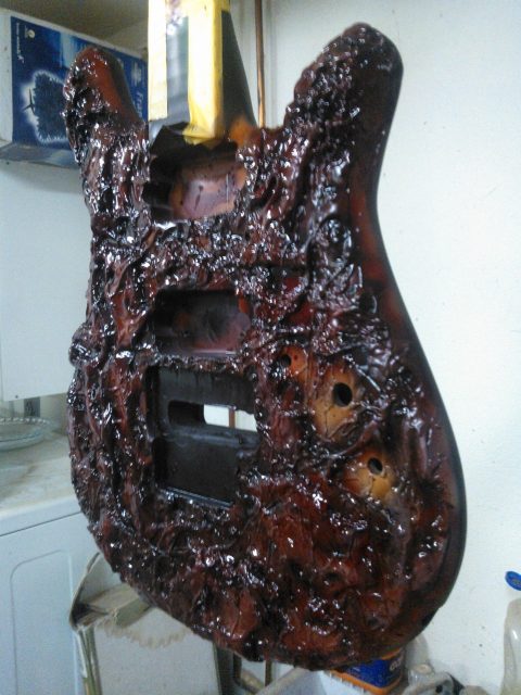 Custom guitar, body and neck detail. Built by William Gelvin, Gelvin Guitars