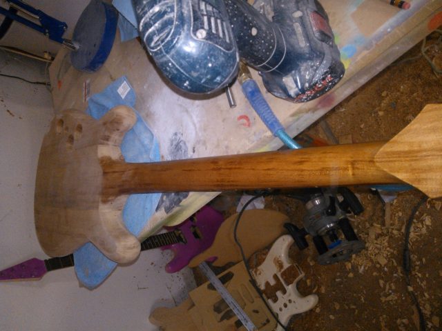 Custom guitar, body and neck detail. Built by William Gelvin, Gelvin Guitars