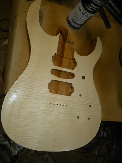 Custom guitar, body and neck detail. Built by William Gelvin, Gelvin Guitars