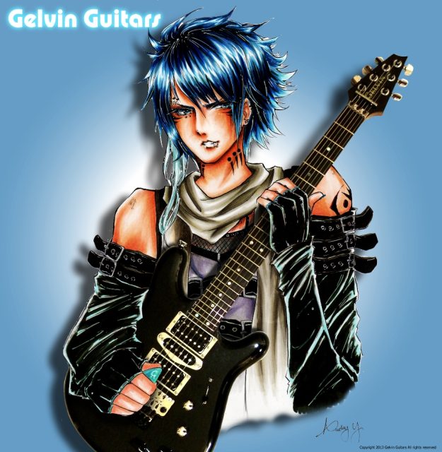 Custom electric guitar, studio photo. Built by William Gelvin, Gelvin Guitars