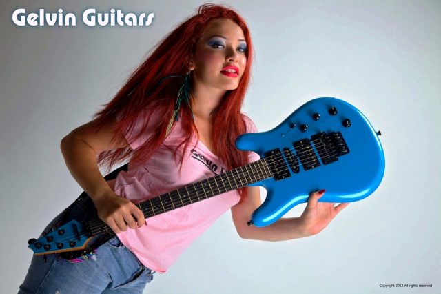 Custom electric guitar, studio photo. Built by William Gelvin, Gelvin Guitars