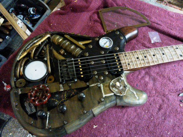 Custom guitar, body and neck detail. Built by William Gelvin, Gelvin Guitars