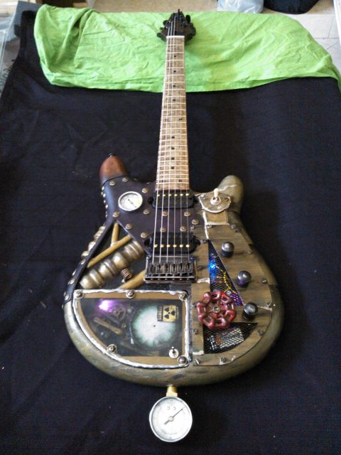 Custom electric guitar, studio photo. Built by William Gelvin, Gelvin Guitars