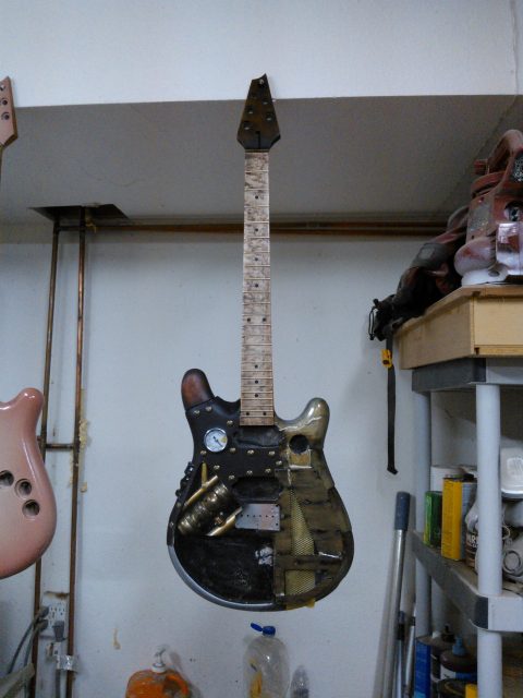 Custom electric guitar, studio photo. Built by William Gelvin, Gelvin Guitars