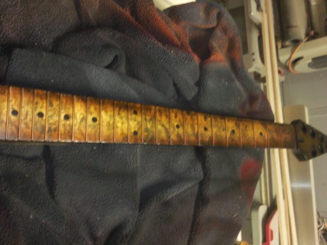 Custom guitar, body and neck detail. Built by William Gelvin, Gelvin Guitars