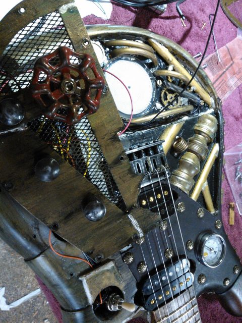 Custom guitar, body and neck detail. Built by William Gelvin, Gelvin Guitars