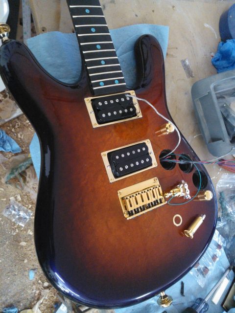 Custom guitar, body and neck detail. Built by William Gelvin, Gelvin Guitars