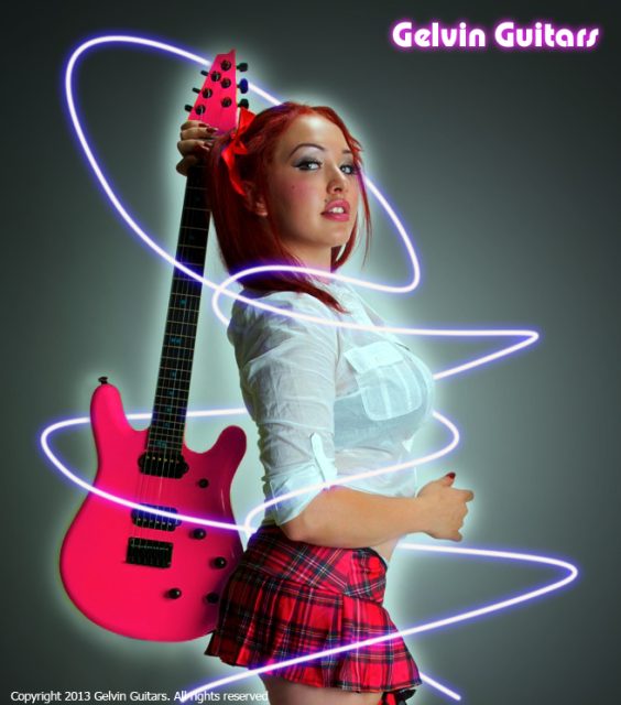 Custom electric guitar, studio photo. Built by William Gelvin, Gelvin Guitars