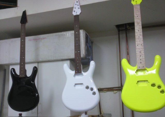 Custom guitar, body and neck detail. Built by William Gelvin, Gelvin Guitars