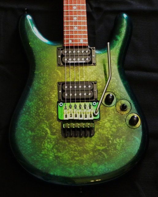 Custom electric guitar, studio photo. Built by William Gelvin, Gelvin Guitars