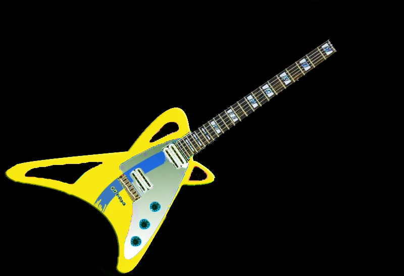 Early yellow concept drawing for Dale Bozzio’s custom guitar