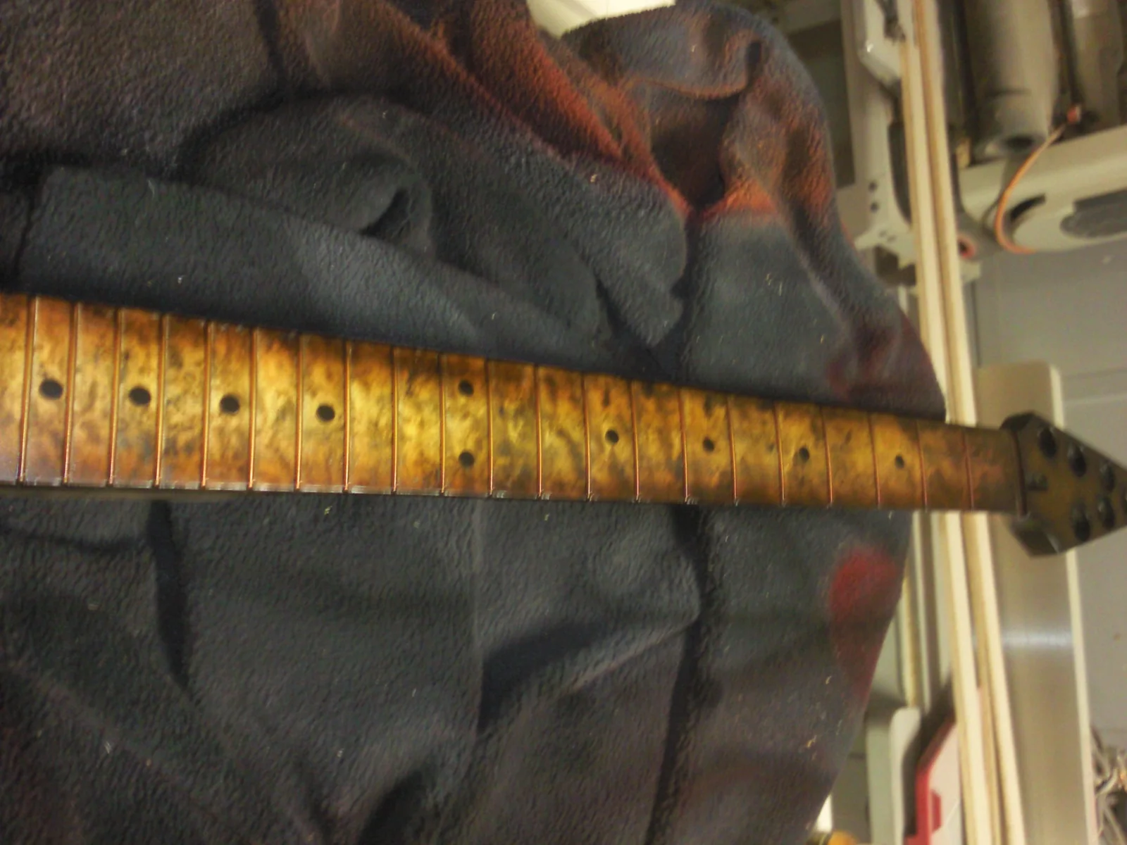Aged mahogany guitar neck and fretboard for Jack Russell pirate guitar