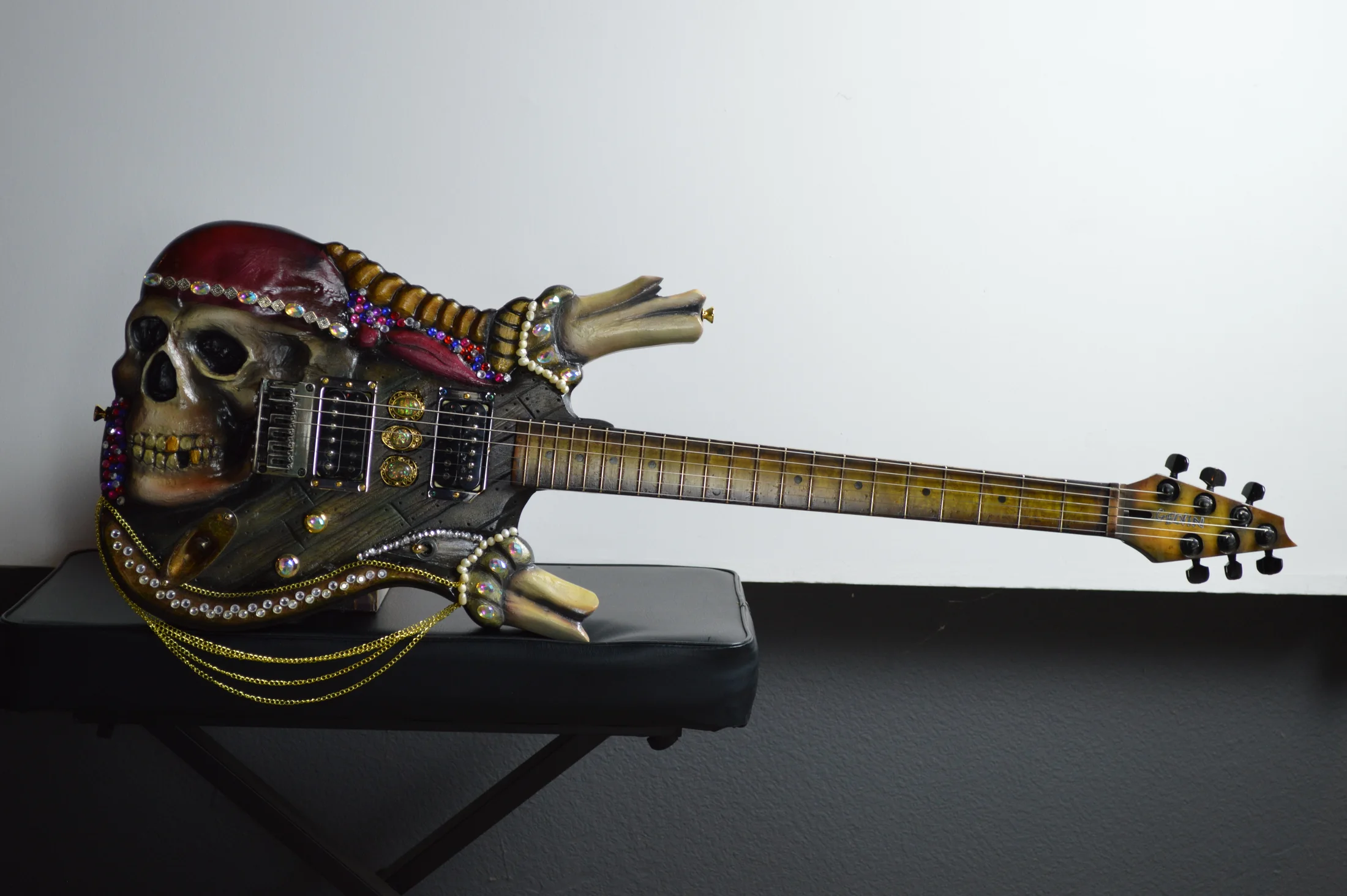 Finished pirate guitar built by Will Gelvin for Jack Russell